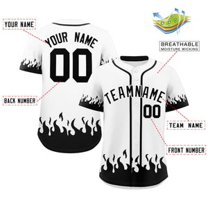 Custom White Black Personalized Flame Graffiti Pattern Authentic Baseball Jersey