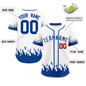 Custom White Royal Personalized Flame Graffiti Pattern Authentic Baseball Jersey