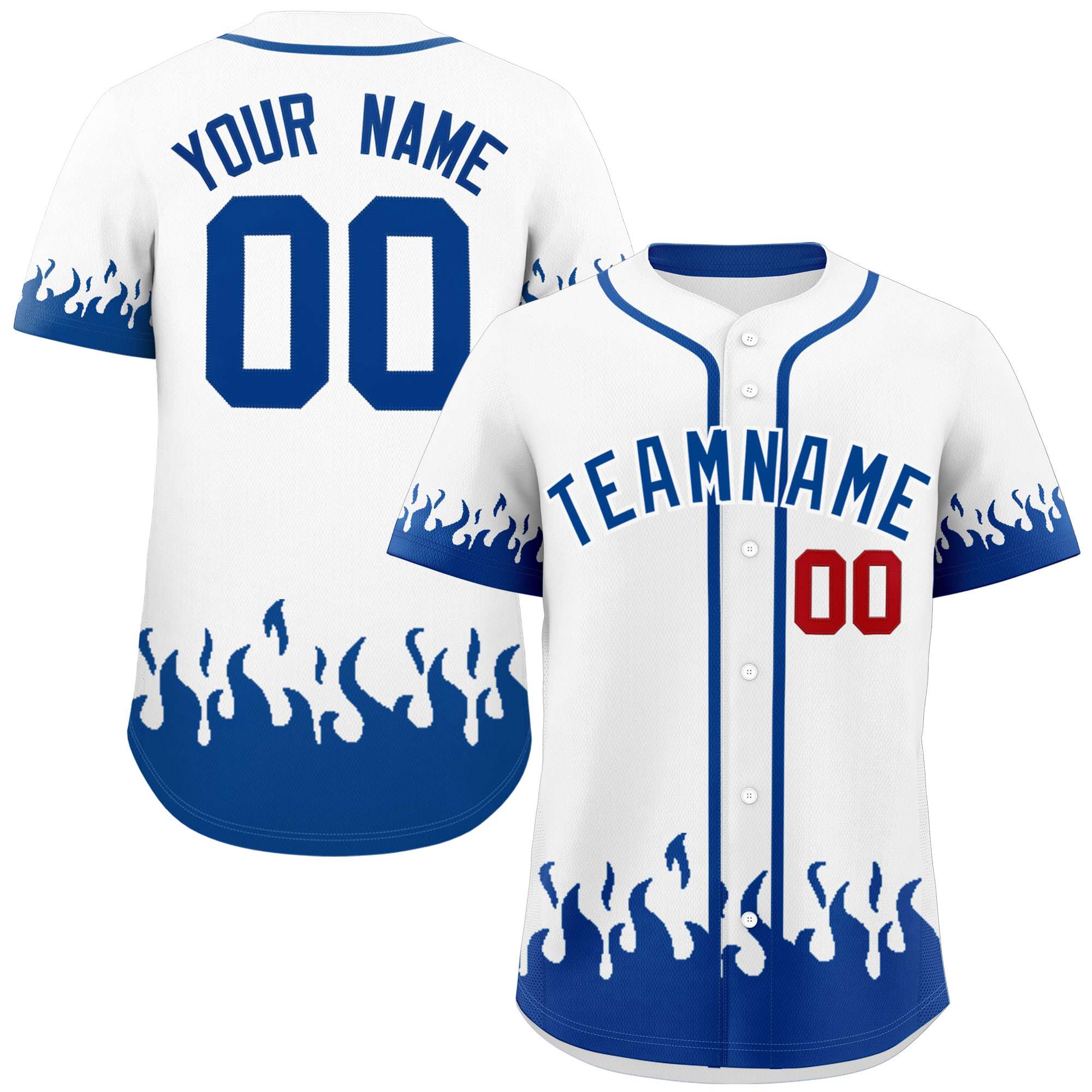 Custom White Royal Personalized Flame Graffiti Pattern Authentic Baseball Jersey