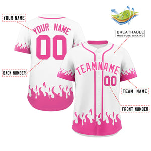 Custom White Pink Personalized Flame Graffiti Pattern Authentic Baseball Jersey