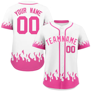 Custom White Pink Personalized Flame Graffiti Pattern Authentic Baseball Jersey