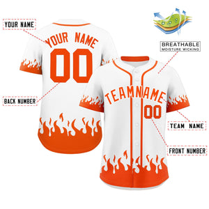 Custom White Orange Personalized Flame Graffiti Pattern Authentic Baseball Jersey