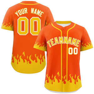 Custom Orange Gold Personalized Flame Graffiti Pattern Authentic Baseball Jersey