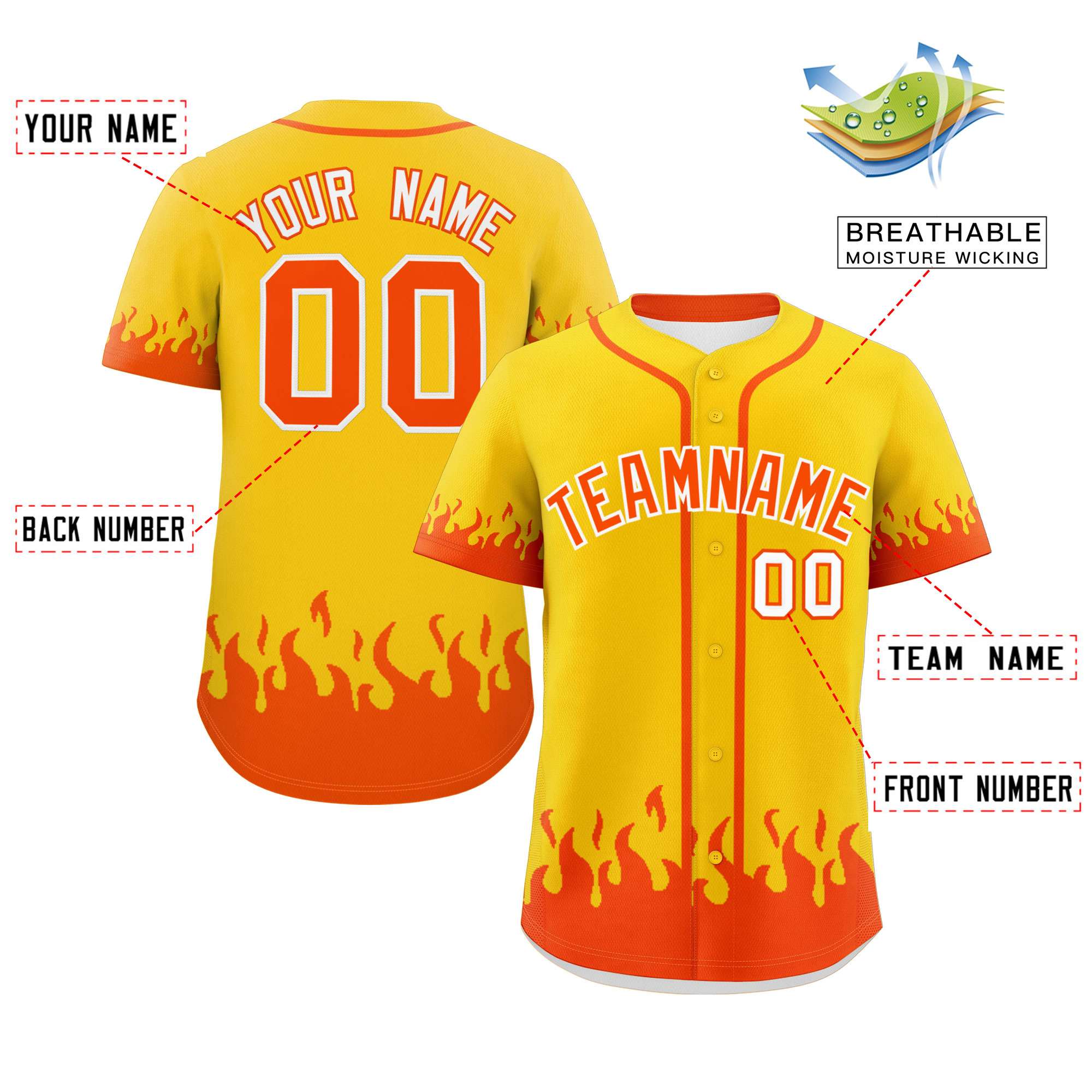 Custom Gold Orange Personalized Flame Graffiti Pattern Authentic Baseball Jersey