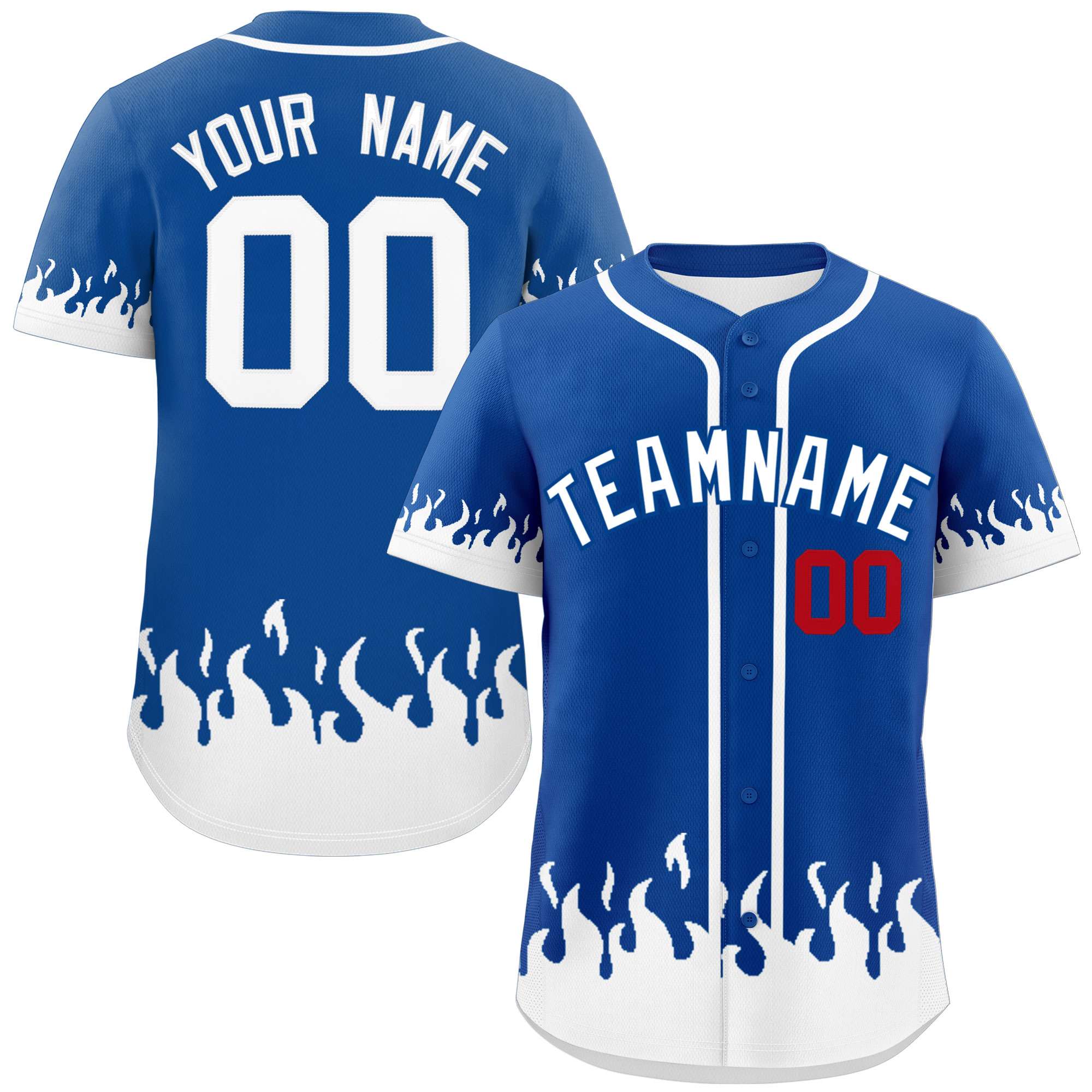 Custom Royal White Personalized Flame Graffiti Pattern Authentic Baseball Jersey