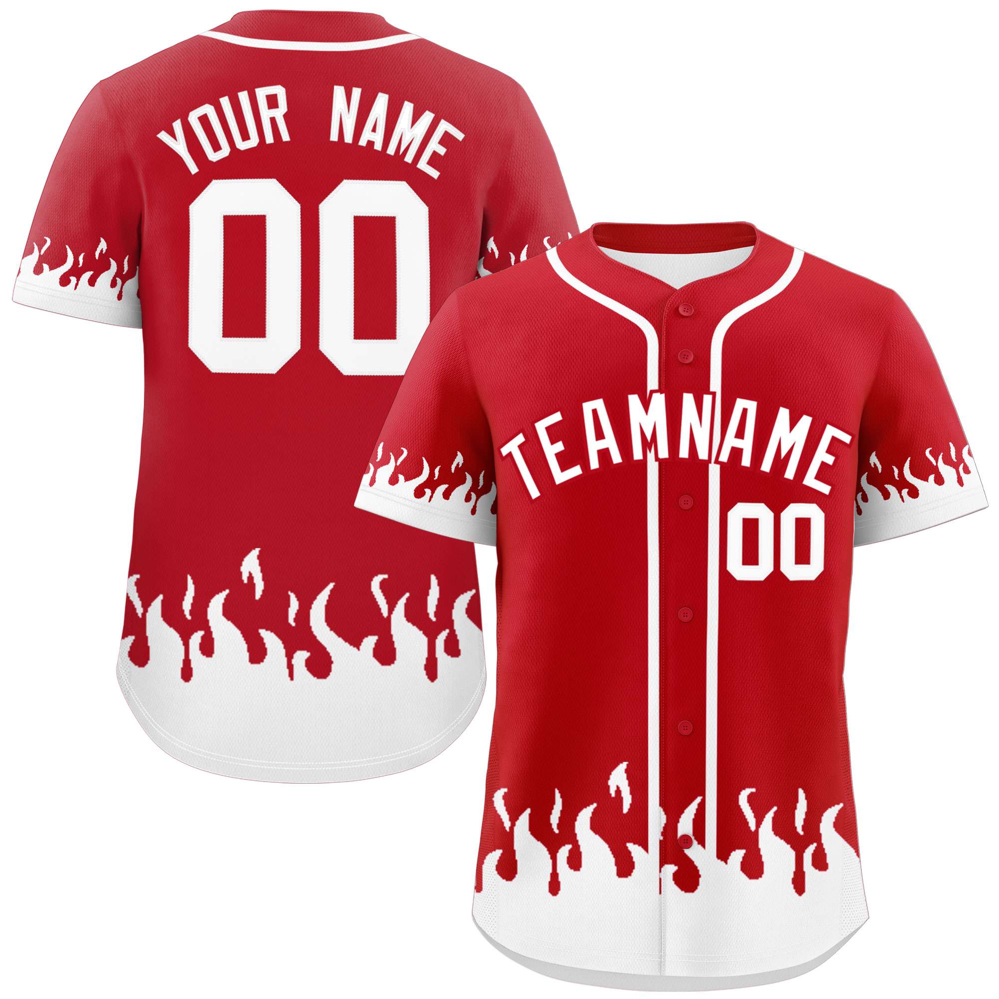 Custom Red White Personalized Flame Graffiti Pattern Authentic Baseball Jersey