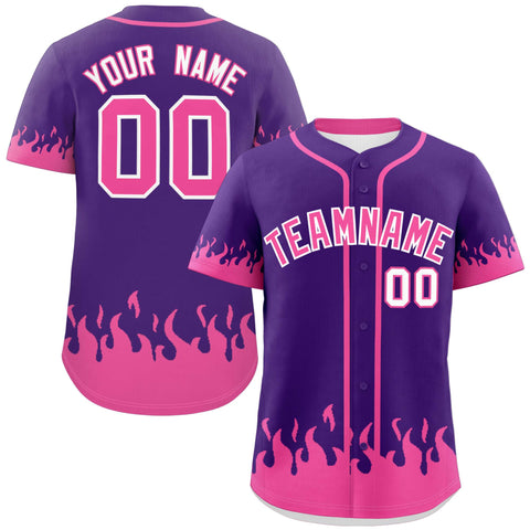 Custom Purple Pink Personalized Flame Graffiti Pattern Authentic Baseball Jersey