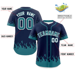 Custom Navy Aqua Personalized Flame Graffiti Pattern Authentic Baseball Jersey