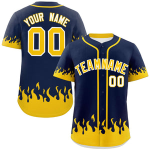 Custom Navy Gold Personalized Flame Graffiti Pattern Authentic Baseball Jersey