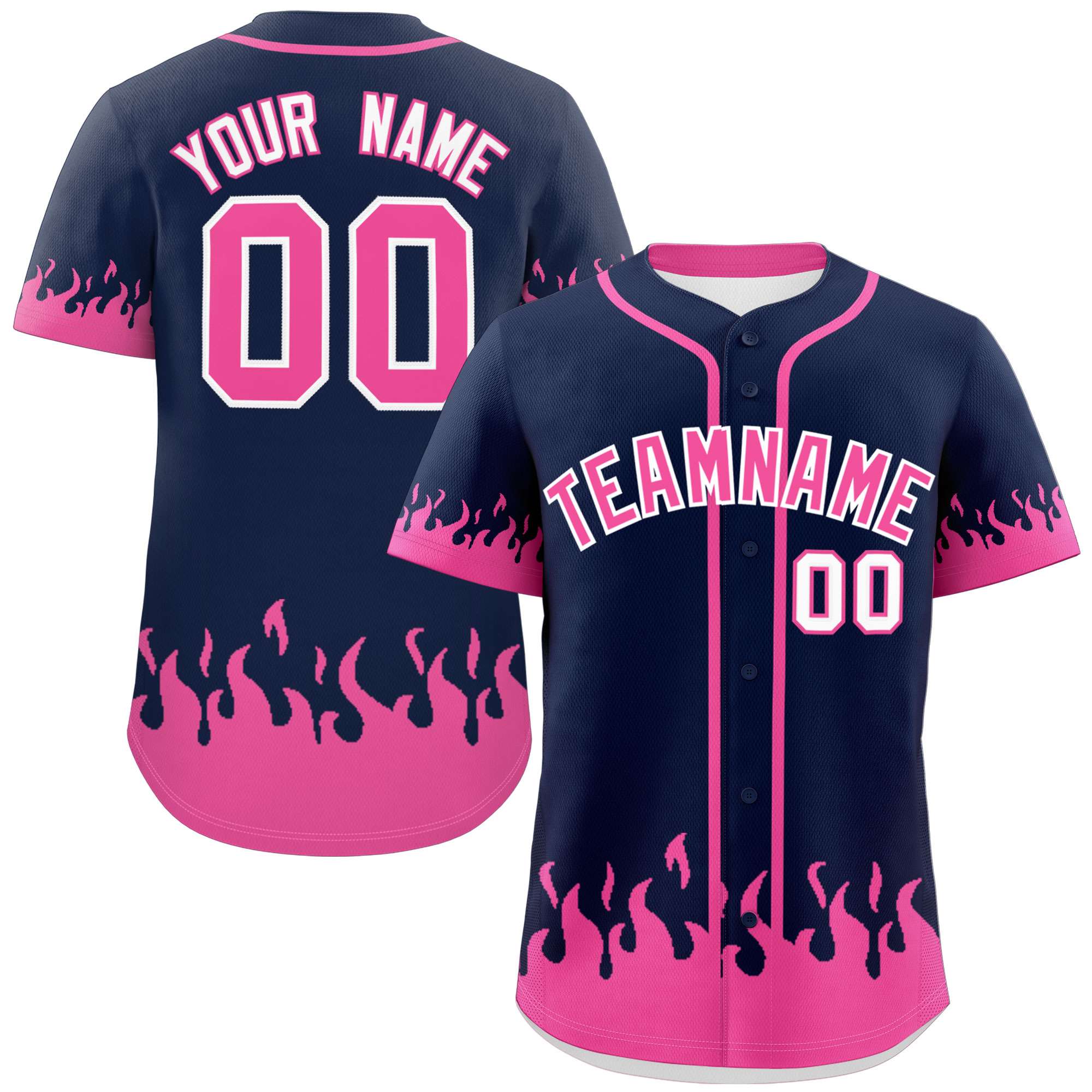 Custom Navy Pink Personalized Flame Graffiti Pattern Authentic Baseball Jersey