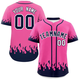 Custom Pink Navy Personalized Flame Graffiti Pattern Authentic Baseball Jersey