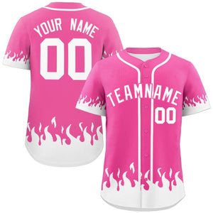 Custom Pink White Personalized Flame Graffiti Pattern Authentic Baseball Jersey