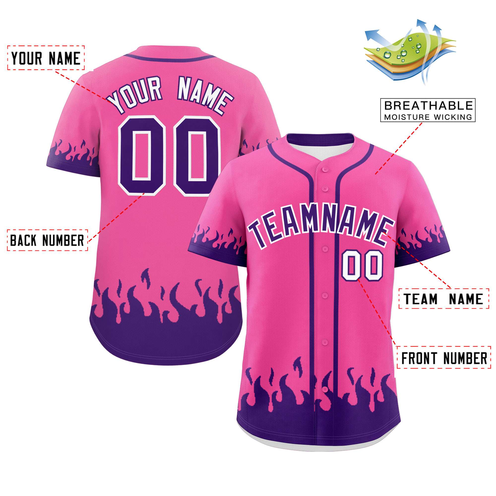 Custom Pink Purple Personalized Flame Graffiti Pattern Authentic Baseball Jersey