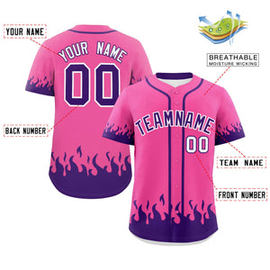 Custom Pink Purple Personalized Flame Graffiti Pattern Authentic Baseball Jersey