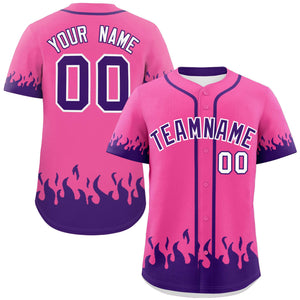 Custom Pink Purple Personalized Flame Graffiti Pattern Authentic Baseball Jersey