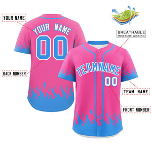 Custom Pink Powder Blue Personalized Flame Graffiti Pattern Authentic Baseball Jersey