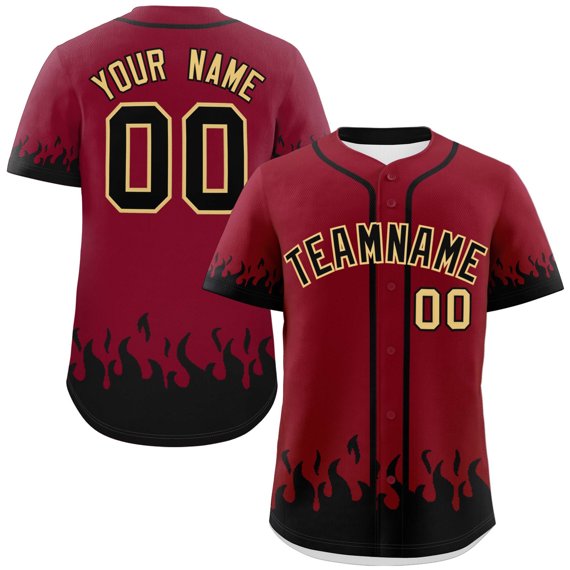 Custom Crimson Black Personalized Flame Graffiti Pattern Authentic Baseball Jersey