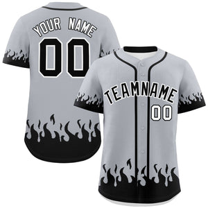 Custom Gray Black Personalized Flame Graffiti Pattern Authentic Baseball Jersey