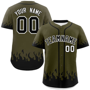 Custom Olive Black Personalized Flame Graffiti Pattern Authentic Baseball Jersey