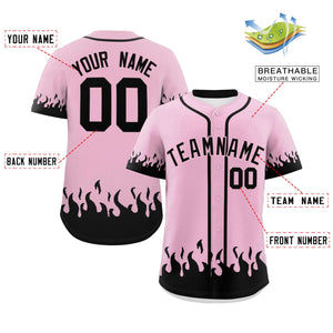 Custom Light Pink Black Personalized Flame Graffiti Pattern Authentic Baseball Jersey