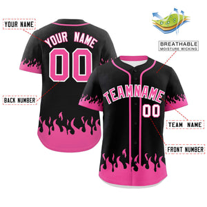 Custom Black Pink Personalized Flame Graffiti Pattern Authentic Baseball Jersey