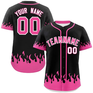 Custom Black Pink Personalized Flame Graffiti Pattern Authentic Baseball Jersey