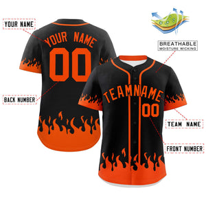 Custom Black Orange Personalized Flame Graffiti Pattern Authentic Baseball Jersey