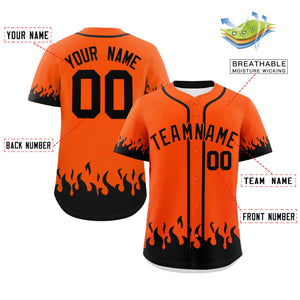 Custom Orange Black Personalized Flame Graffiti Pattern Authentic Baseball Jersey