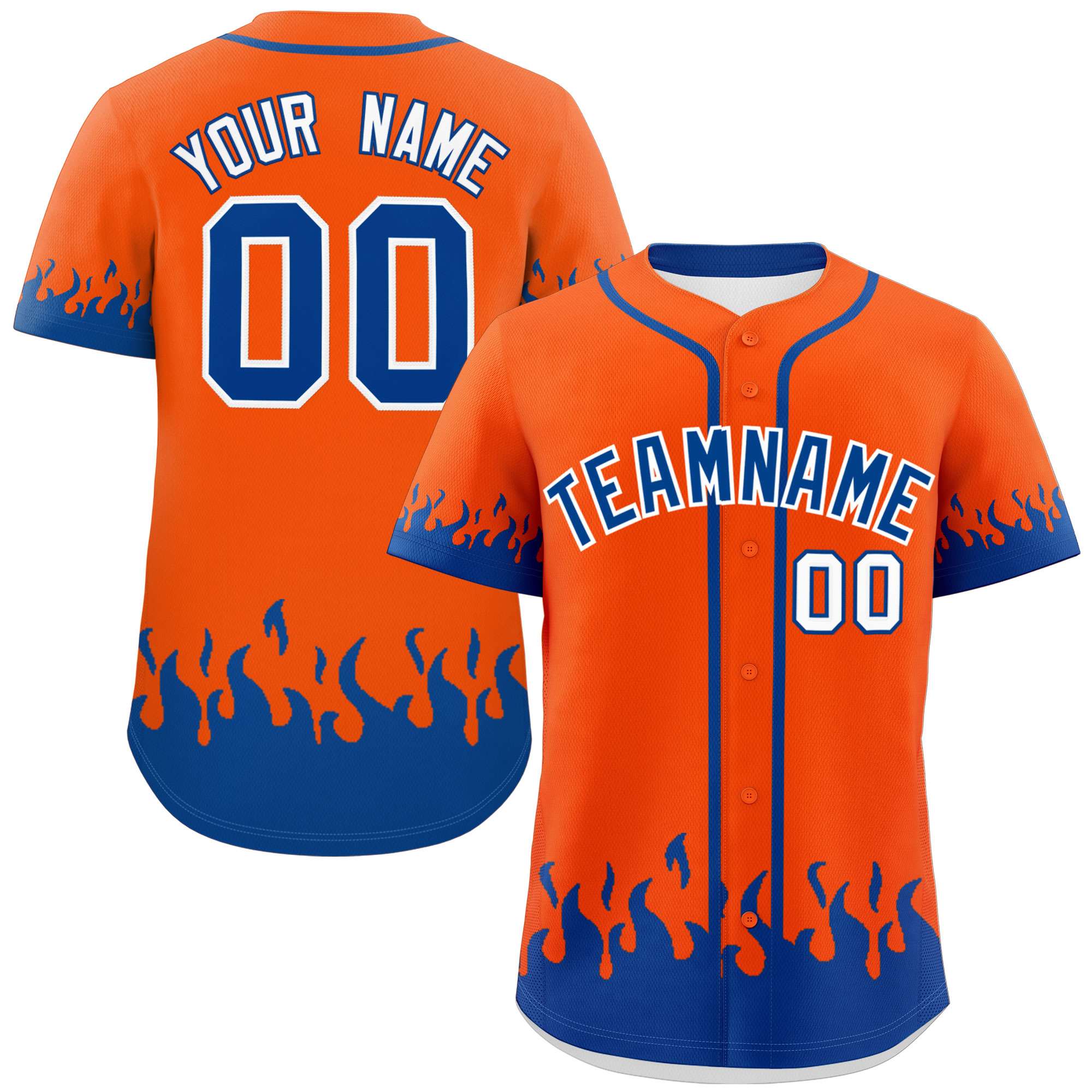 Custom Orange Royal Personalized Flame Graffiti Pattern Authentic Baseball Jersey