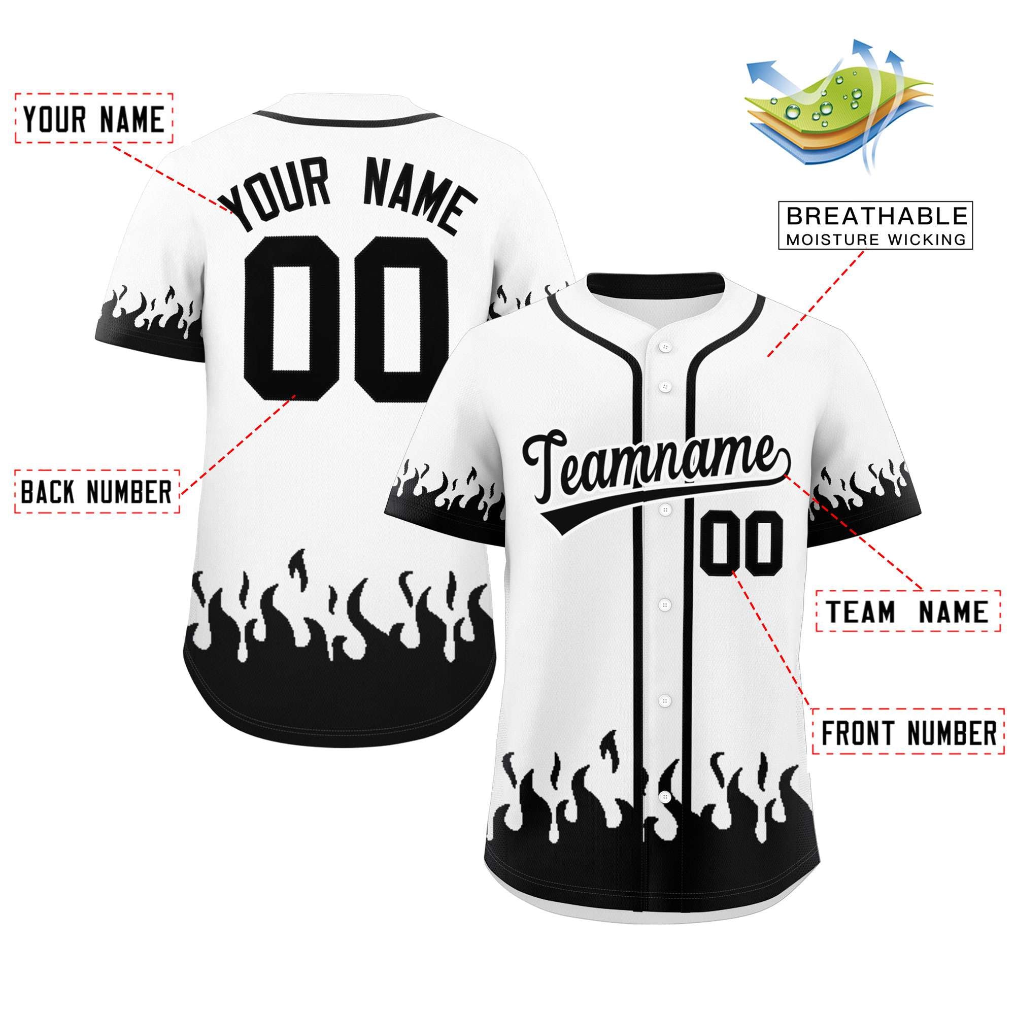 Custom White Black Personalized Flame Graffiti Pattern Authentic Baseball Jersey