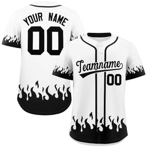 Custom White Black Personalized Flame Graffiti Pattern Authentic Baseball Jersey