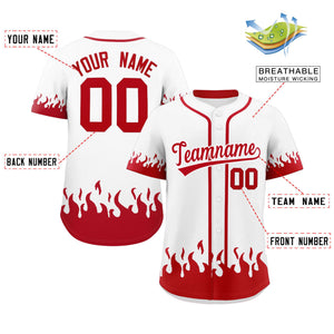 Custom White Red Personalized Flame Graffiti Pattern Authentic Baseball Jersey