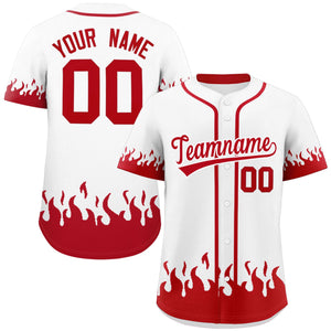 Custom White Red Personalized Flame Graffiti Pattern Authentic Baseball Jersey