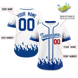 Custom White Royal Personalized Flame Graffiti Pattern Authentic Baseball Jersey