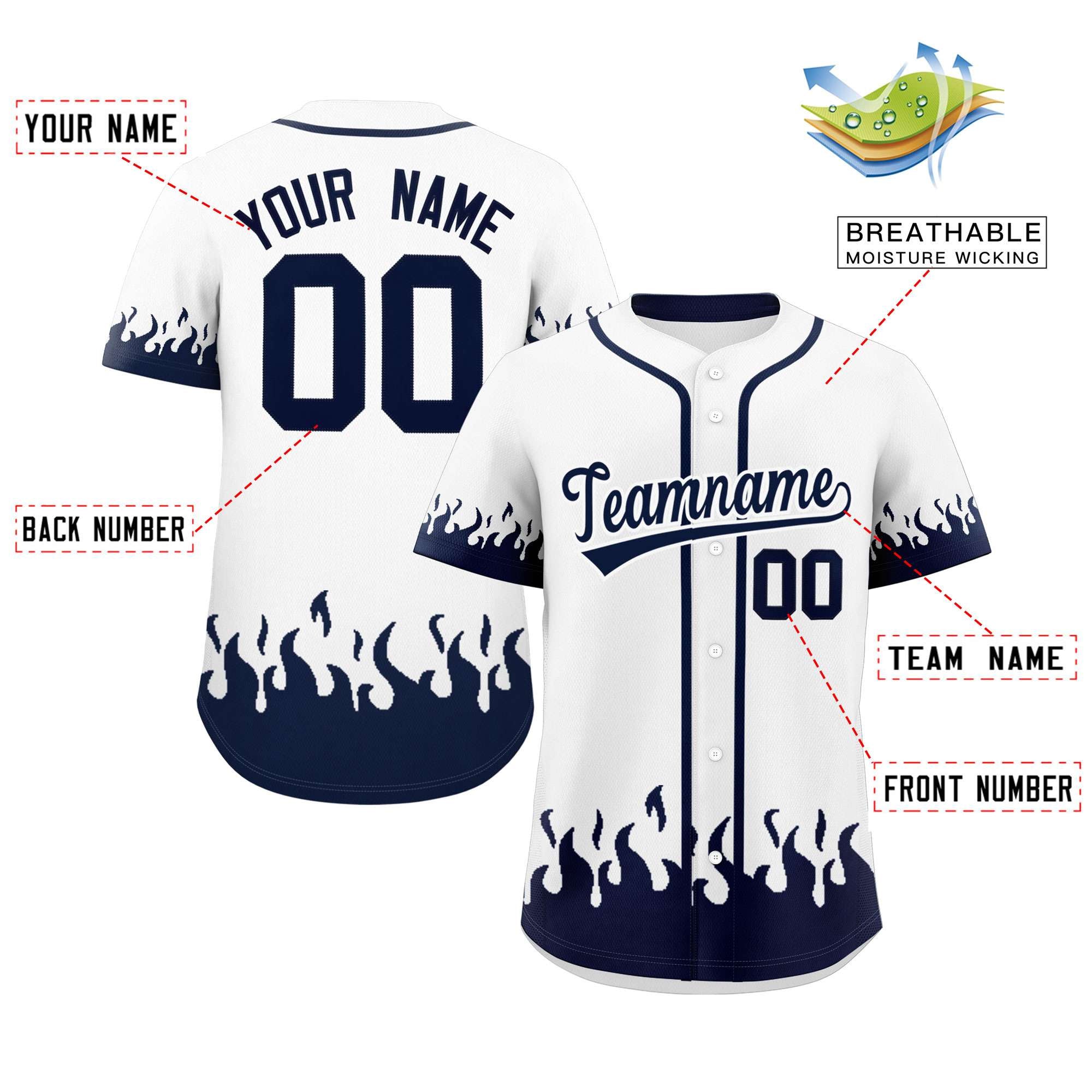 Custom White Navy Personalized Flame Graffiti Pattern Authentic Baseball Jersey