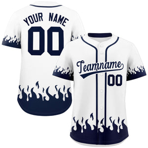 Custom White Navy Personalized Flame Graffiti Pattern Authentic Baseball Jersey