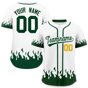 Custom White Green Personalized Flame Graffiti Pattern Authentic Baseball Jersey