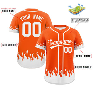 Custom Orange White Personalized Flame Graffiti Pattern Authentic Baseball Jersey