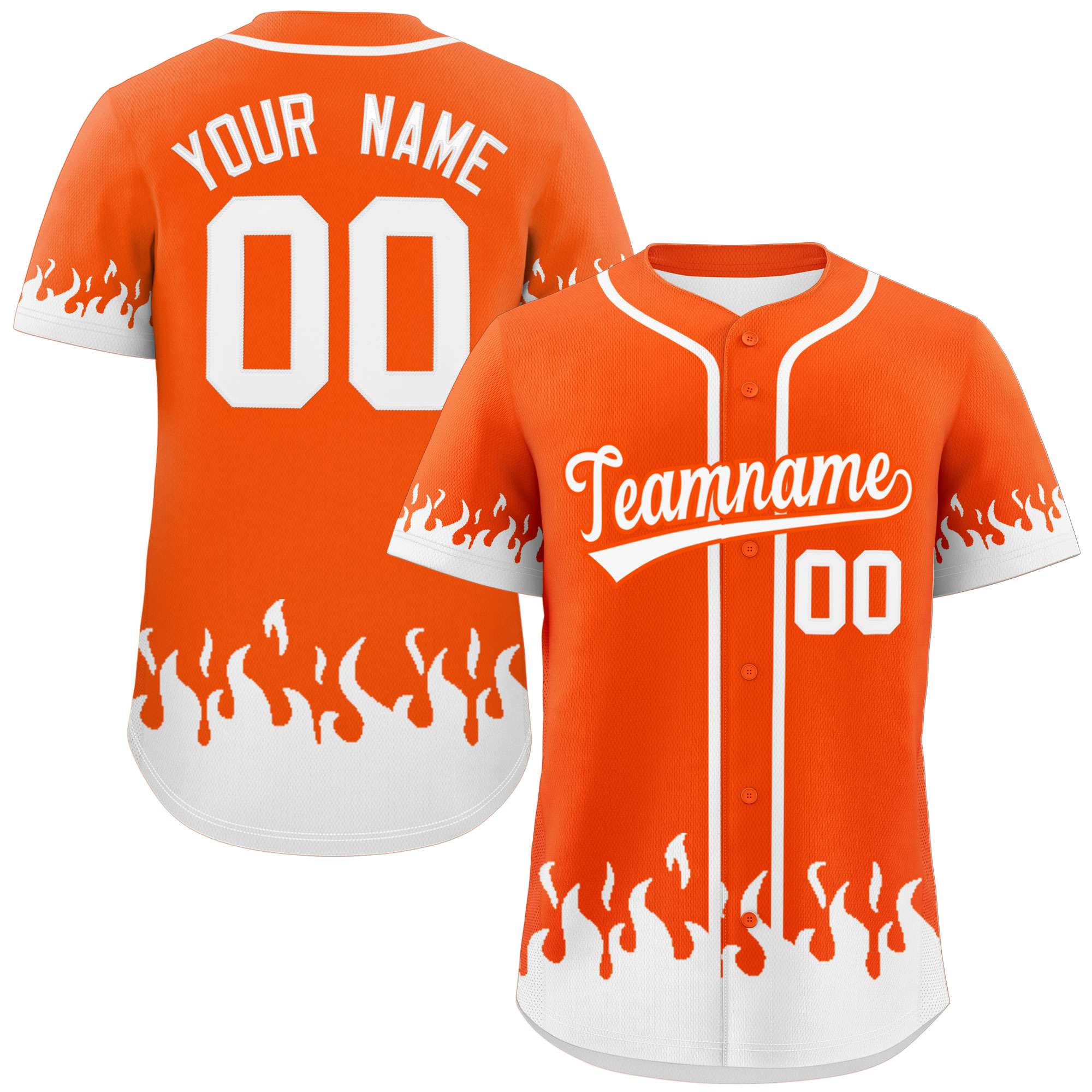 Custom Orange White Personalized Flame Graffiti Pattern Authentic Baseball Jersey