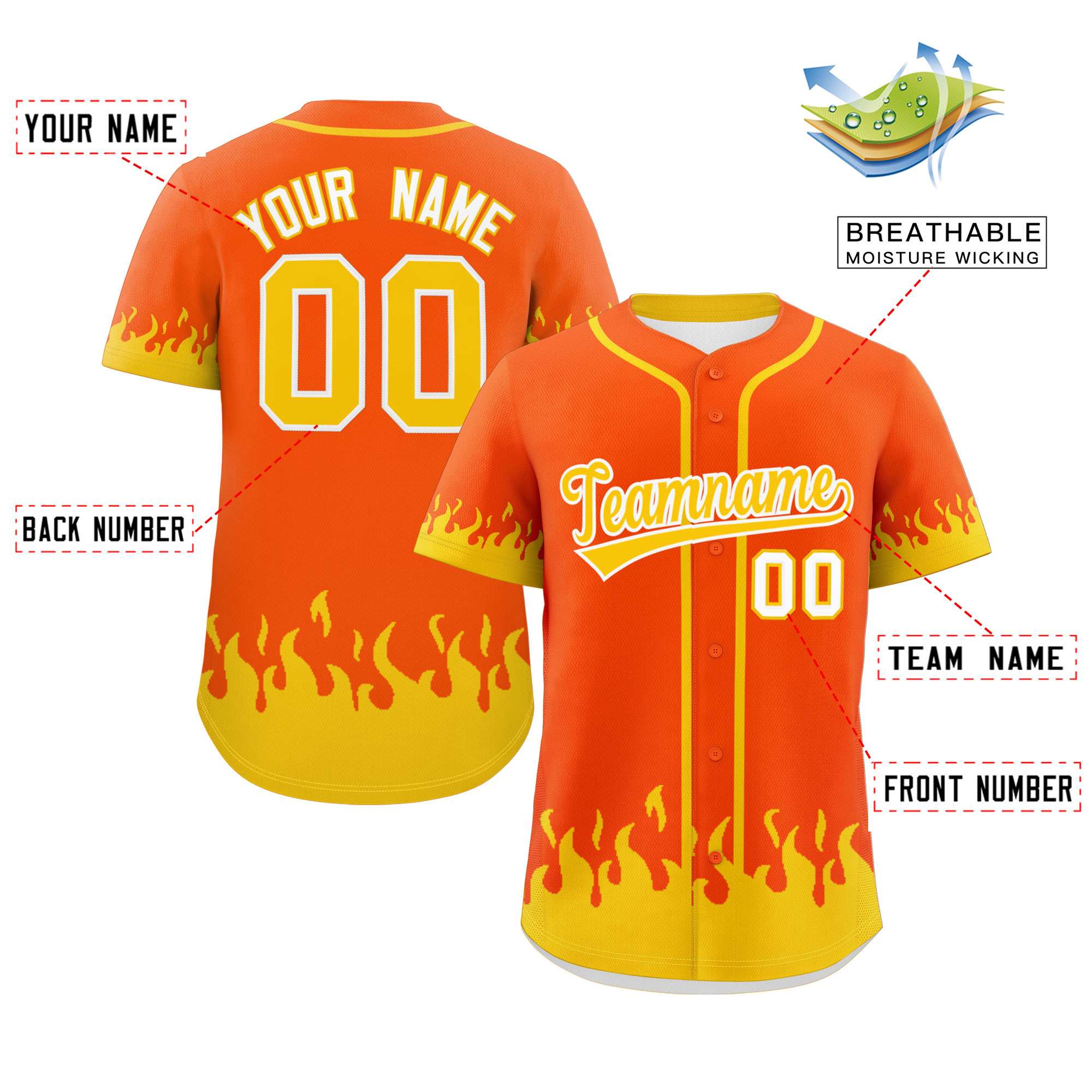 Custom Orange Gold Personalized Flame Graffiti Pattern Authentic Baseball Jersey