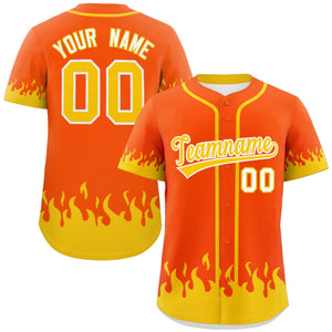 Custom Orange Gold Personalized Flame Graffiti Pattern Authentic Baseball Jersey