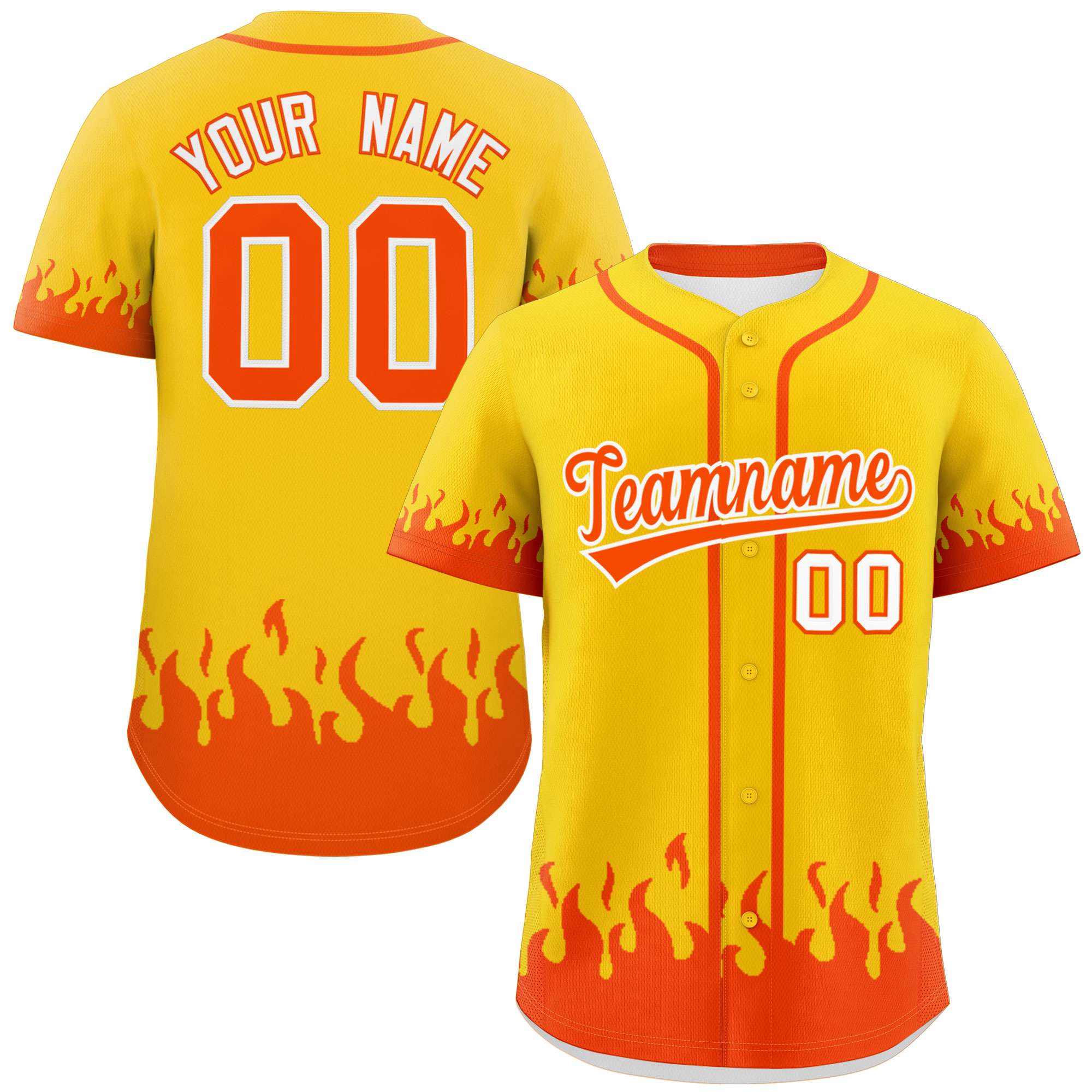 Custom Gold Orange Personalized Flame Graffiti Pattern Authentic Baseball Jersey