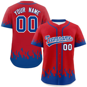 Custom Red Royal Personalized Flame Graffiti Pattern Authentic Baseball Jersey