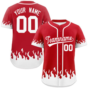 Custom Red White Personalized Flame Graffiti Pattern Authentic Baseball Jersey