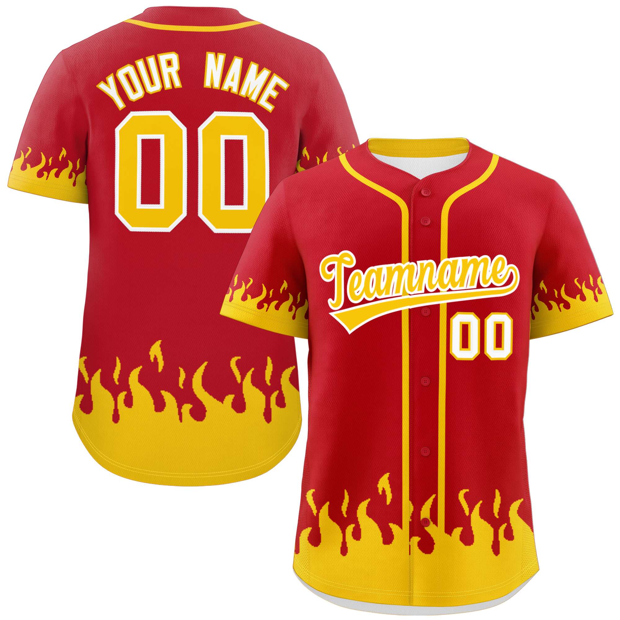 Custom Red Gold Personalized Flame Graffiti Pattern Authentic Baseball Jersey