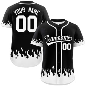 Custom Black White Personalized Flame Graffiti Pattern Authentic Baseball Jersey