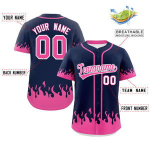 Custom Navy Pink Personalized Flame Graffiti Pattern Authentic Baseball Jersey