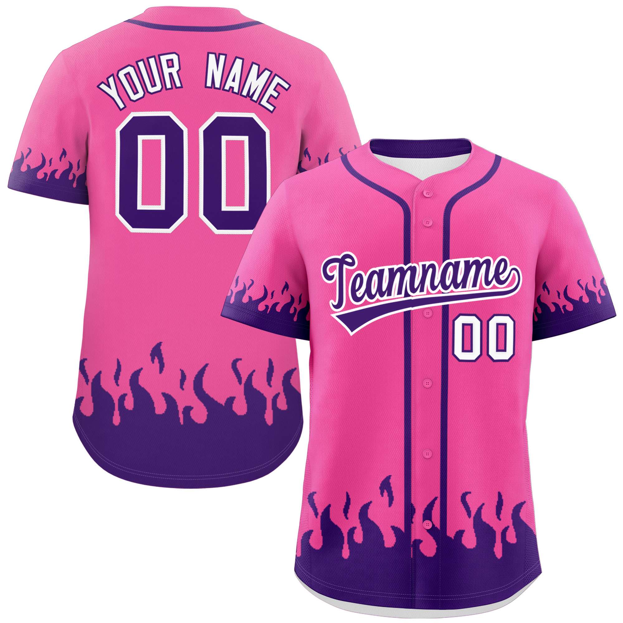 Custom Pink Purple Personalized Flame Graffiti Pattern Authentic Baseball Jersey