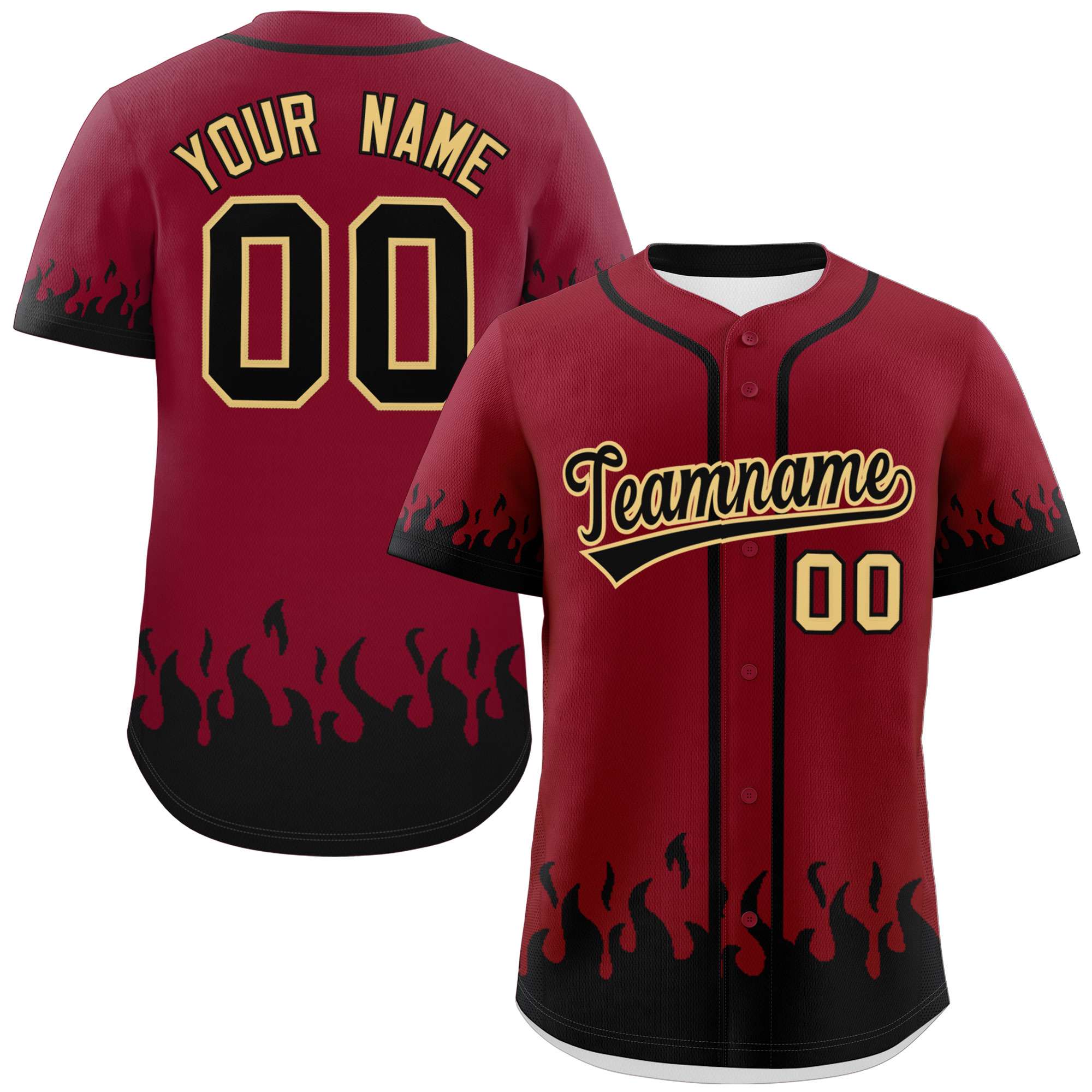 Custom Crimson Black Personalized Flame Graffiti Pattern Authentic Baseball Jersey