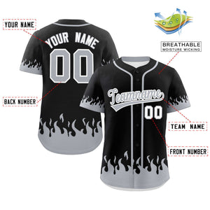 Custom Black Gray Personalized Flame Graffiti Pattern Authentic Baseball Jersey